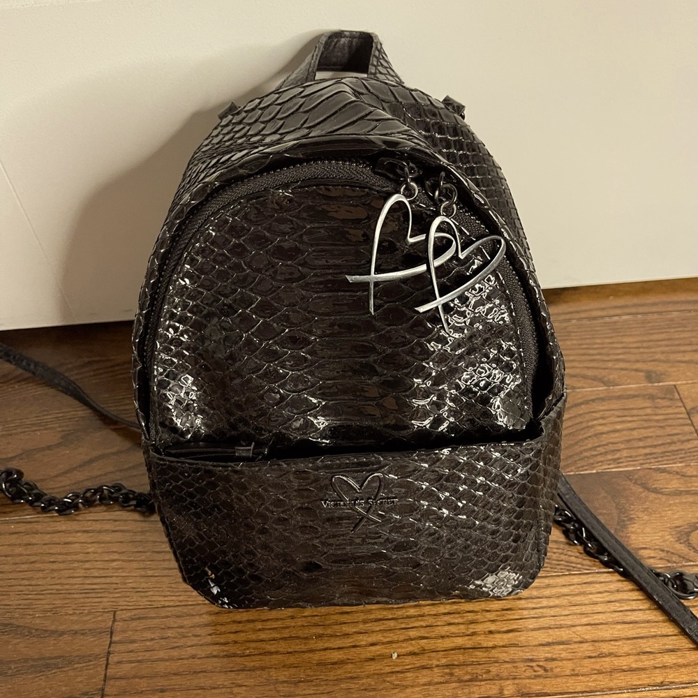 Victoria’s Secret black luxe python mini backpack - Picture 2 of 12